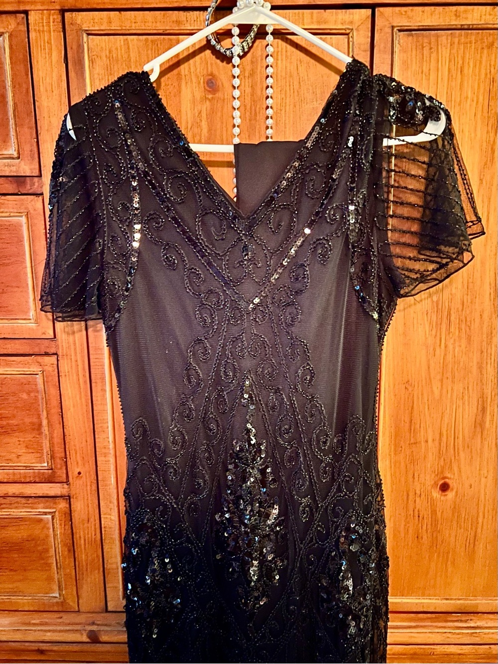 Vintage-Inspired Black Beaded Fringe Midi Dress - Picture 12 of 13